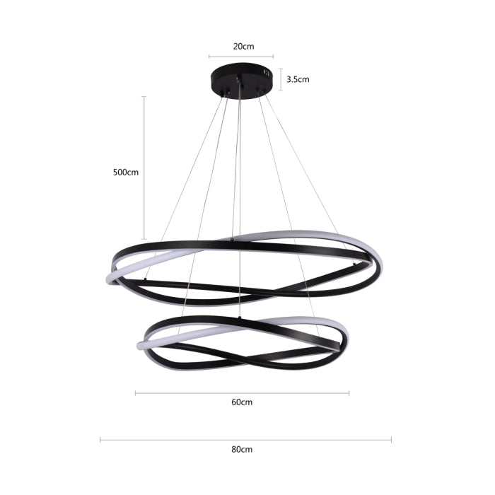 Pendente led Euni 2 Mód. - 135W 3000K 10.125lm - Preto