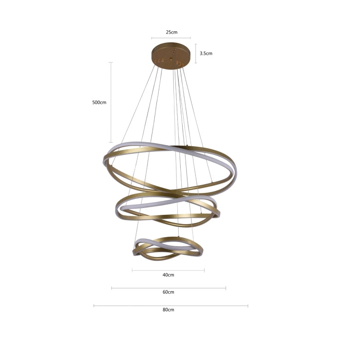 Pendente led Euni 3 Mód. - 173W 3000K 12.975lm-  Dourado fosco