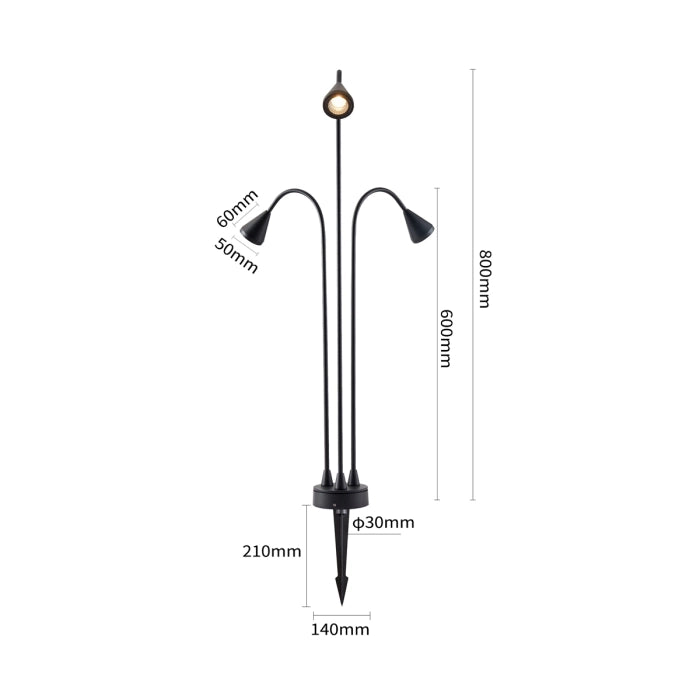 Luminária LED de Jardim WEDI Tripla 3×5W 3000K 1200lm IP66 Bivolt Estaca em Alumínio Preto – Nordecor