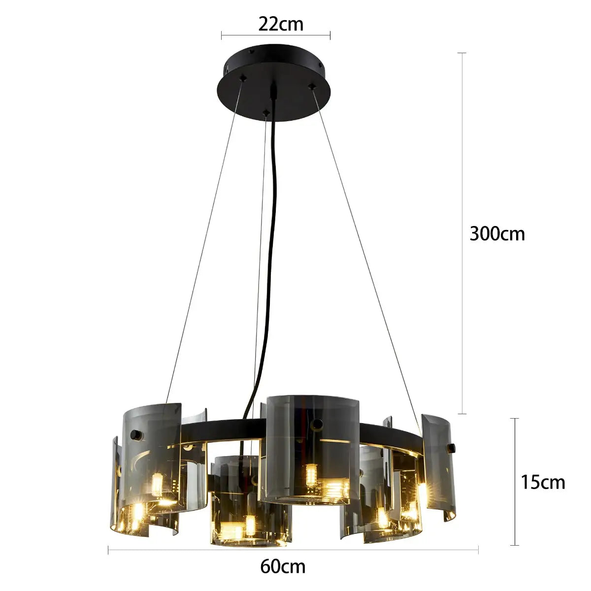 Pendente Bouze Cin 60cm 6*G9 - Preto/Fume