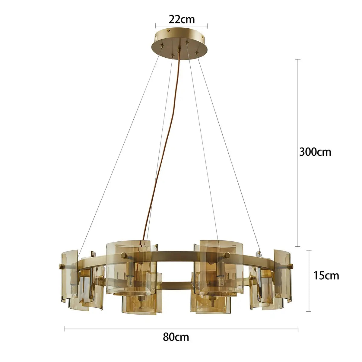 Pendente Bouze Cin 80cm 8*G9 - Dourado/Âmbar