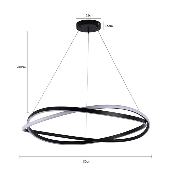 Pendente led Euni Odi 80cm - 77W 3000K 5575lm - Preto