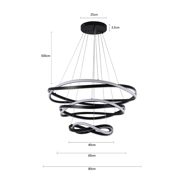 Pendente led Euni 3 Mód. - 173W 3000K 12.975lm-  Preto
