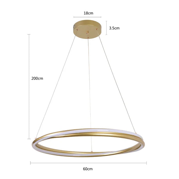 Pendente led Euni 60cm - 56W 3000K 4.200lm - Dourado Fosco