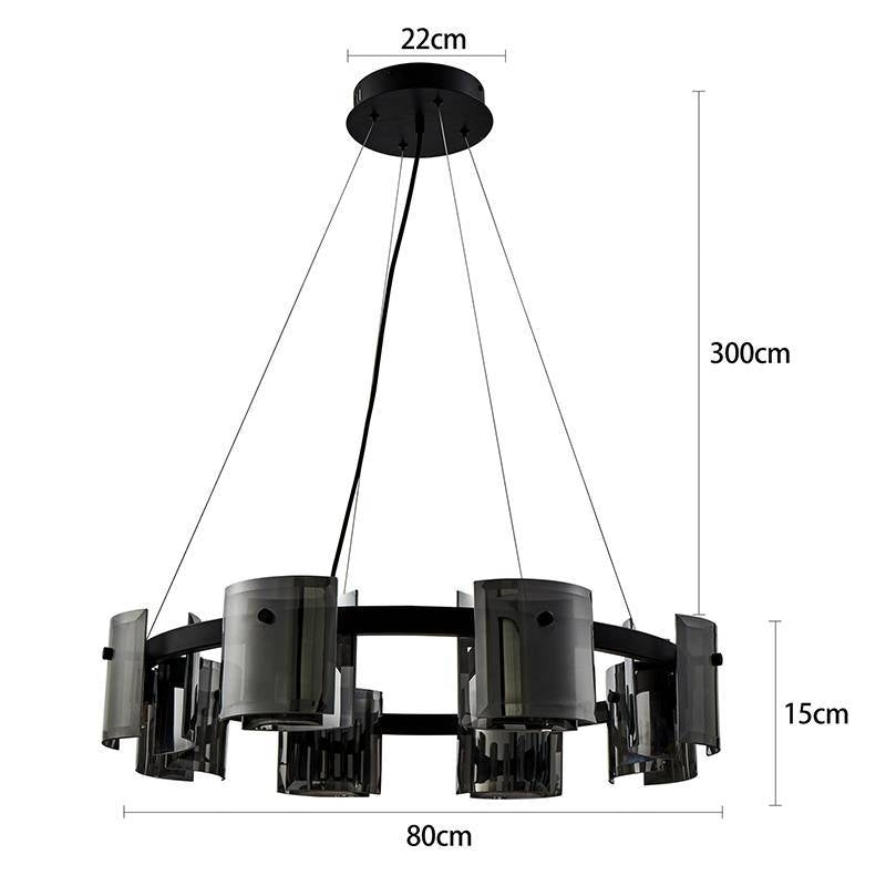 Pendente Bouze Cin 80cm 8*G9 - Preto/Fume